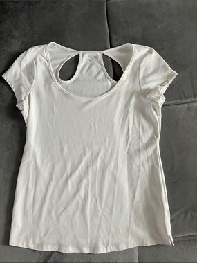 bebe Sport White Short-Sleeve Tee with Double Keyhole Back- NWOT